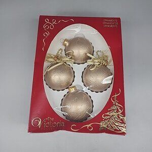 Set of 4 Victoria Rauch Glass Christmas Ornaments 2" Balls Gold sparkly USA